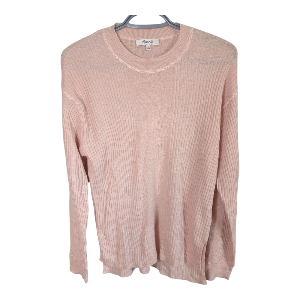 Madewell Ribbed Alpaca-Blend Crewneck Sweater Heather Pale Blush Size XS Relaxed
